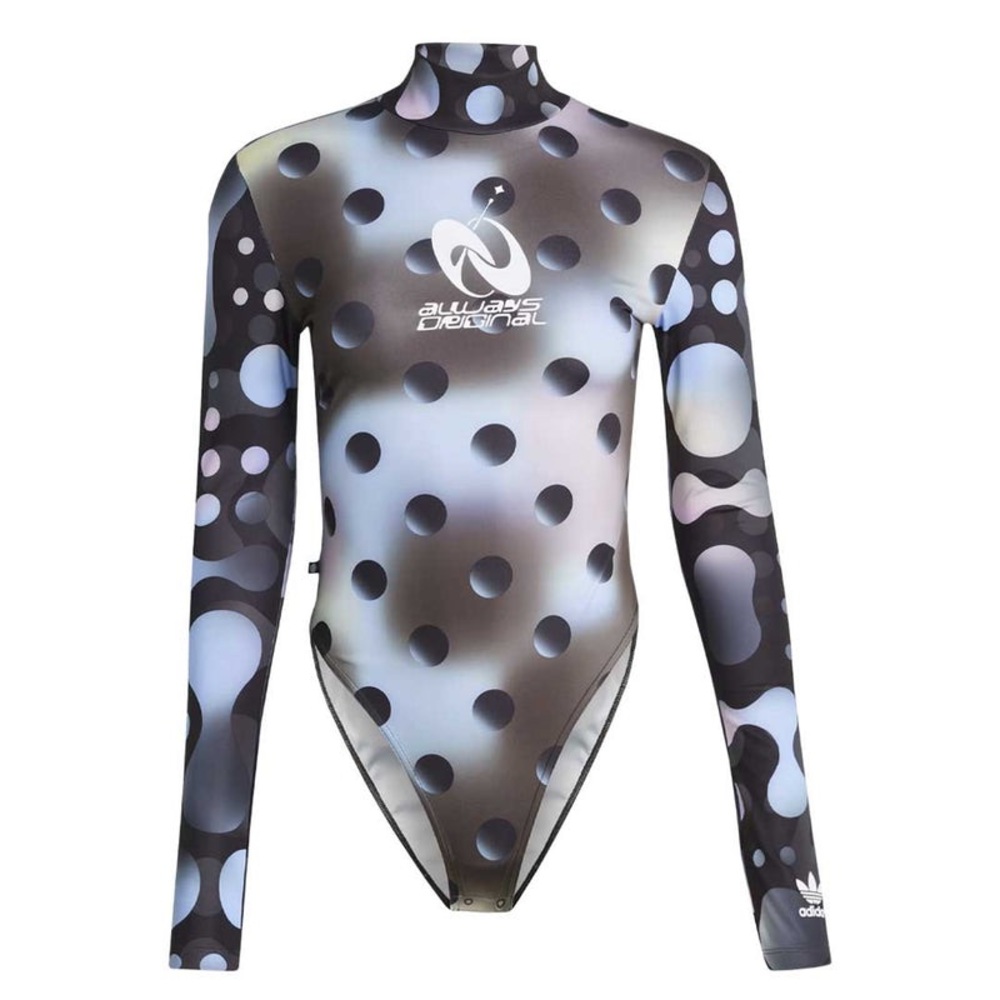 Adidas 2002 Black and Gray Patterned Bodysuit with hints of pink and yellow